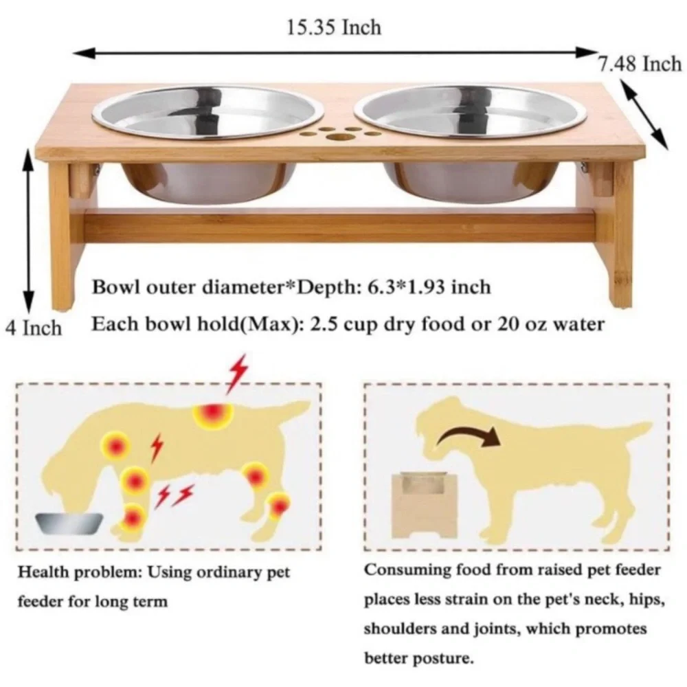 Pet Bowls Bamboo Elevated Stand Feeder